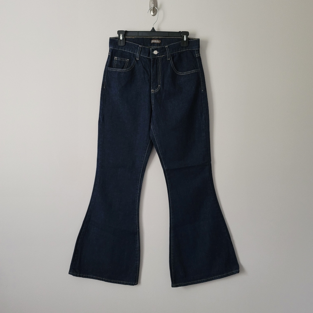RUN & FLY Men's Dark Wash Wide Bell Bottom Super Flare Denim Jeans